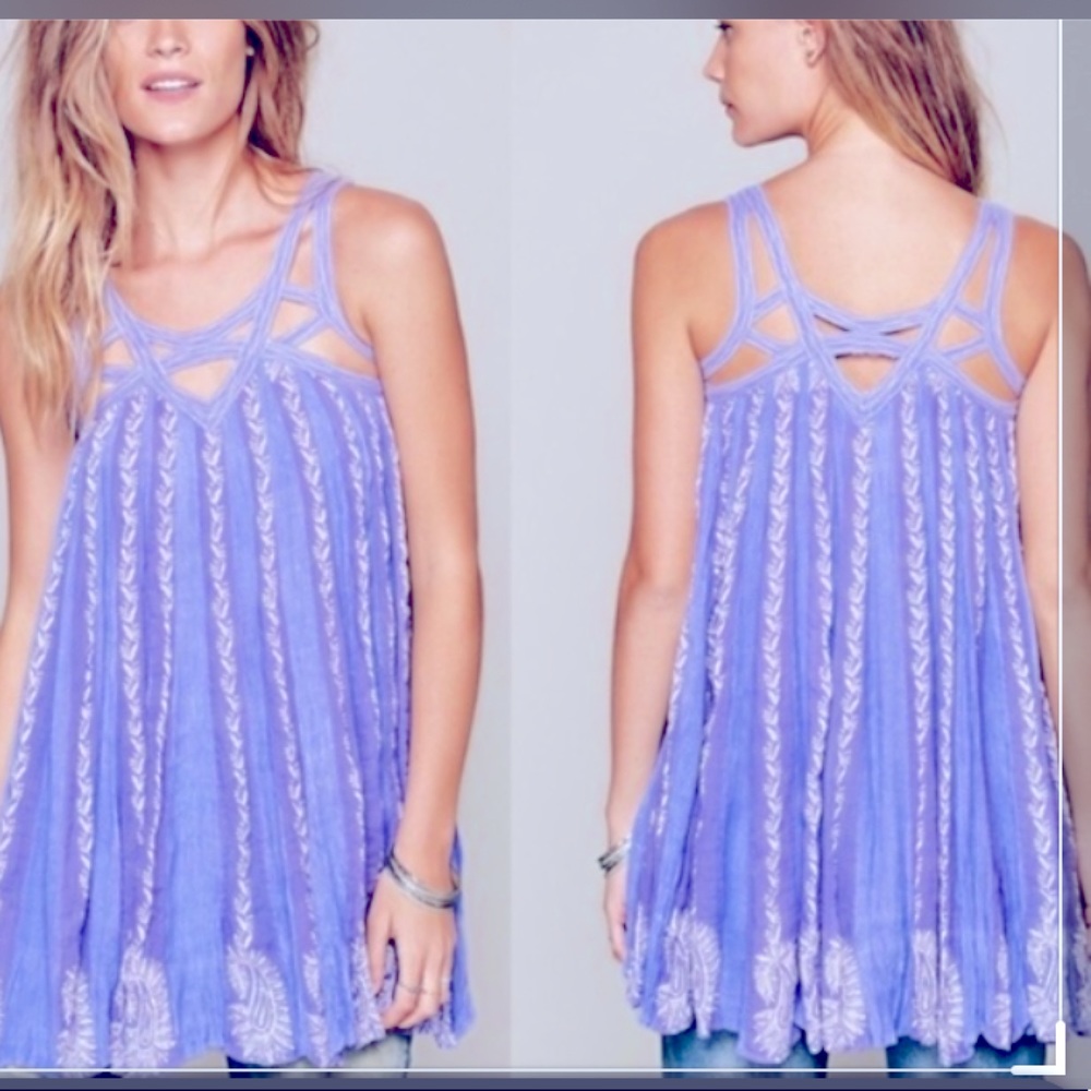 Free People One embroidered Trapeze Swing Dress L